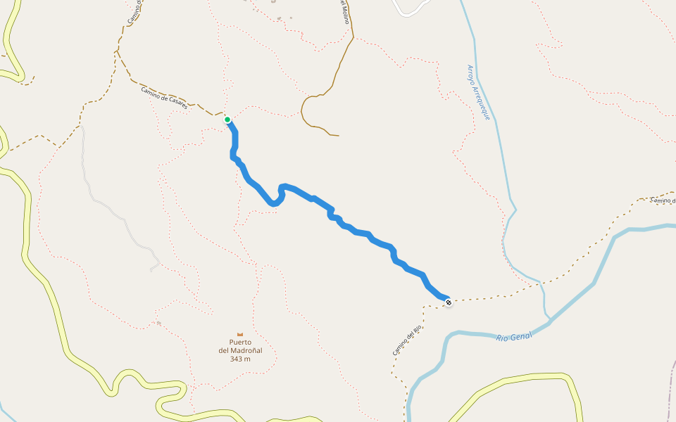 Camino de Casares walking route map in Gaucín