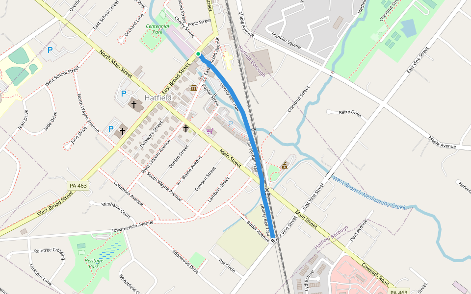 Liberty Bell Trail walking route map in Hatfield