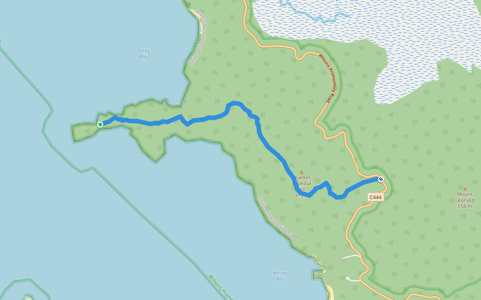 Tongue Point Track walking route map in Wilsons Promontory