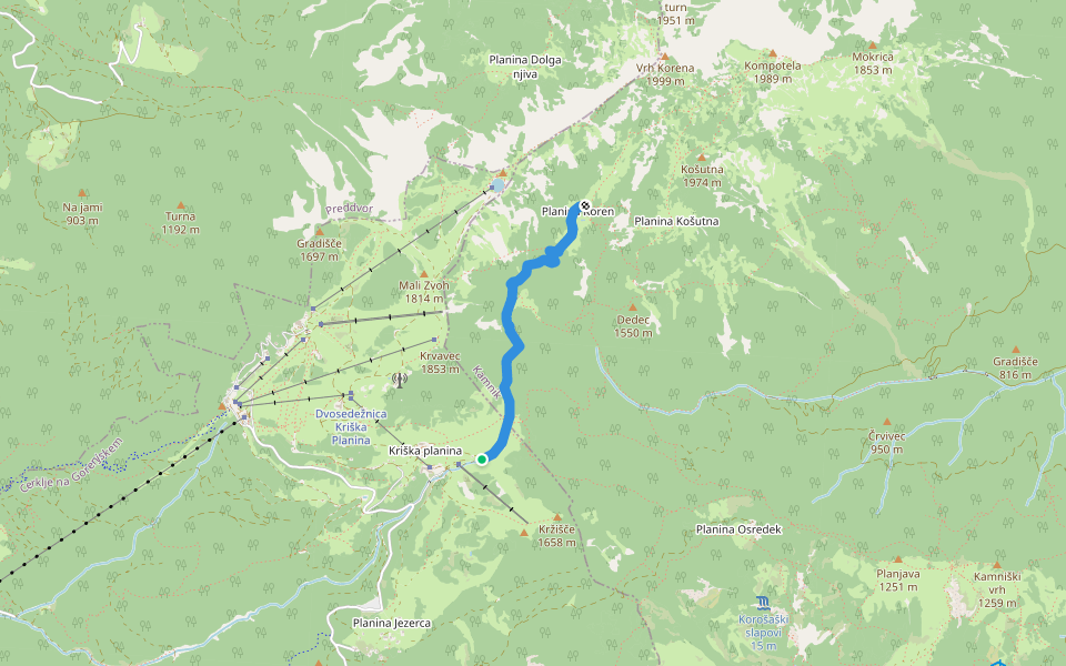 Kriška planina - Planina Koren walking route map in Ambrož pod Krvavcem
