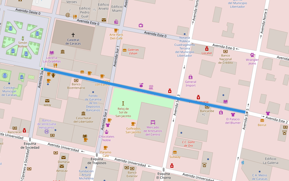 Avenida Este 2 walking route map in Caracas