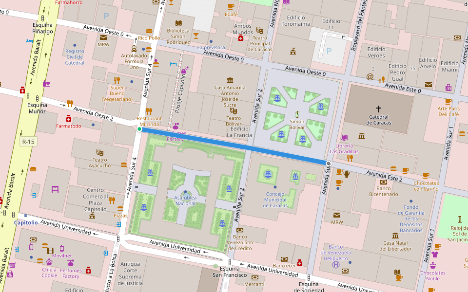 Avenida Oeste 2 walking route map in Caracas