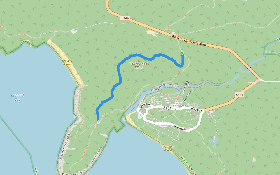 Tidal Overlook Track walking route map in Wilsons Promontory