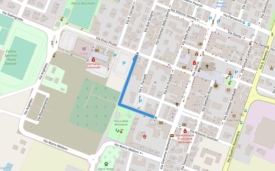 Viale della Rimembranza walking route map in San Giorgio di Piano