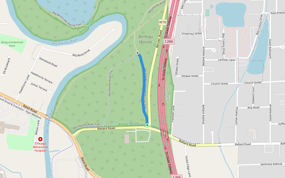 Des Plaines Unpaved Purple Trail walking route map in Des Plaines