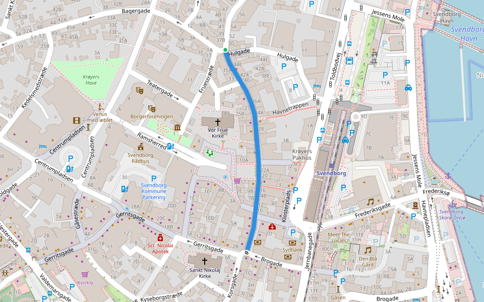 Møllergade walking route map in Svendborg