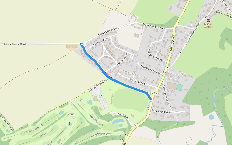 Chemin piéton de l'avenue des Dix Arces walking route map in Biéville-Beuville