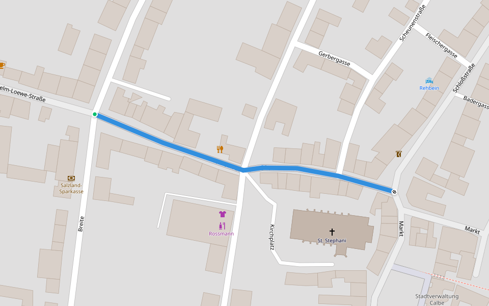 Wilhelm-Loewe-Straße walking route map in Calbe (Saale)
