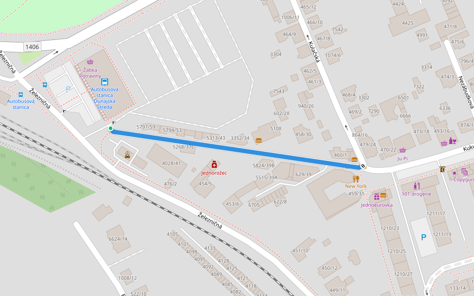 Kukučínova walking route map in Dunajská Streda