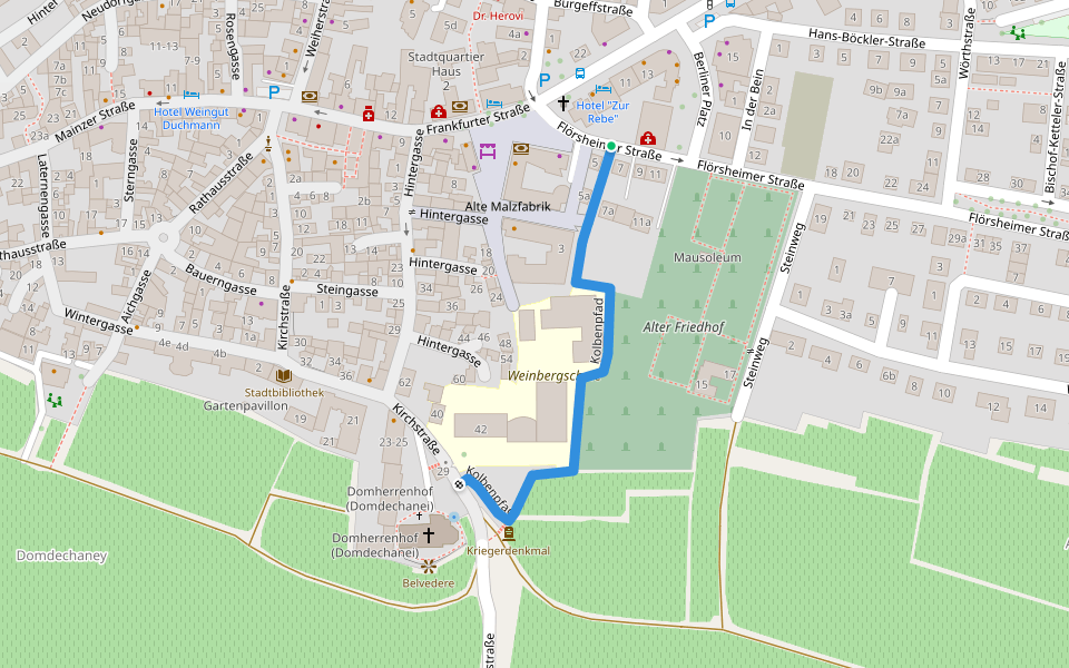Kolbenpfad walking route map in Hochheim am Main
