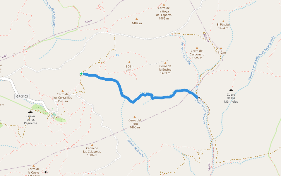 Sendero Familiar a la Fuente de la Teja walking route map in Alfacar