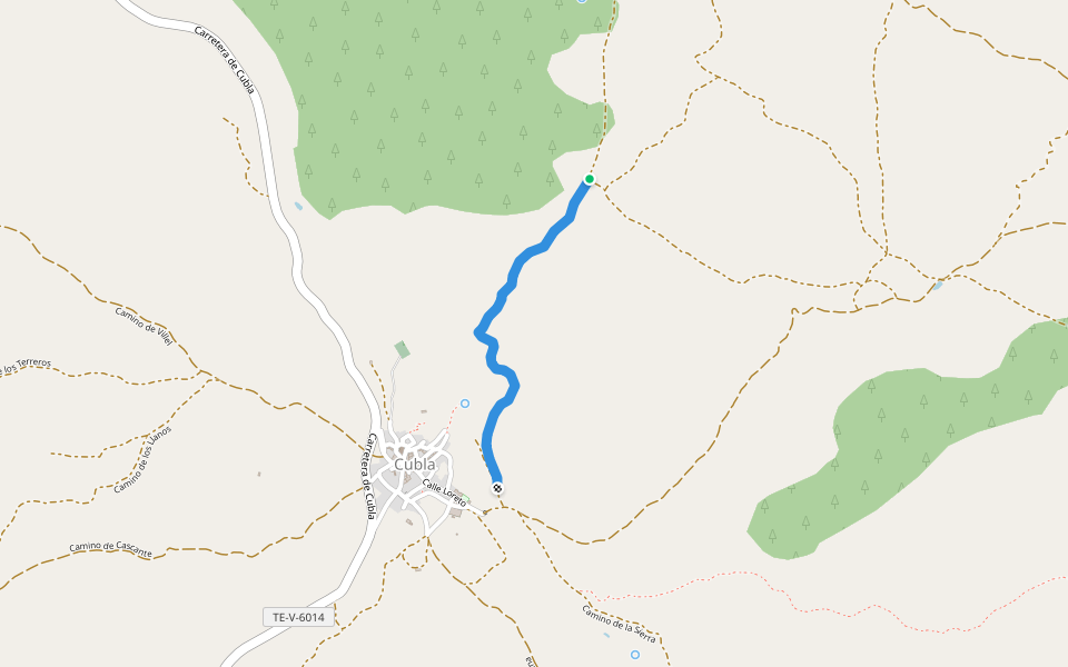 Camino de Aldehuela walking route map in Cubla