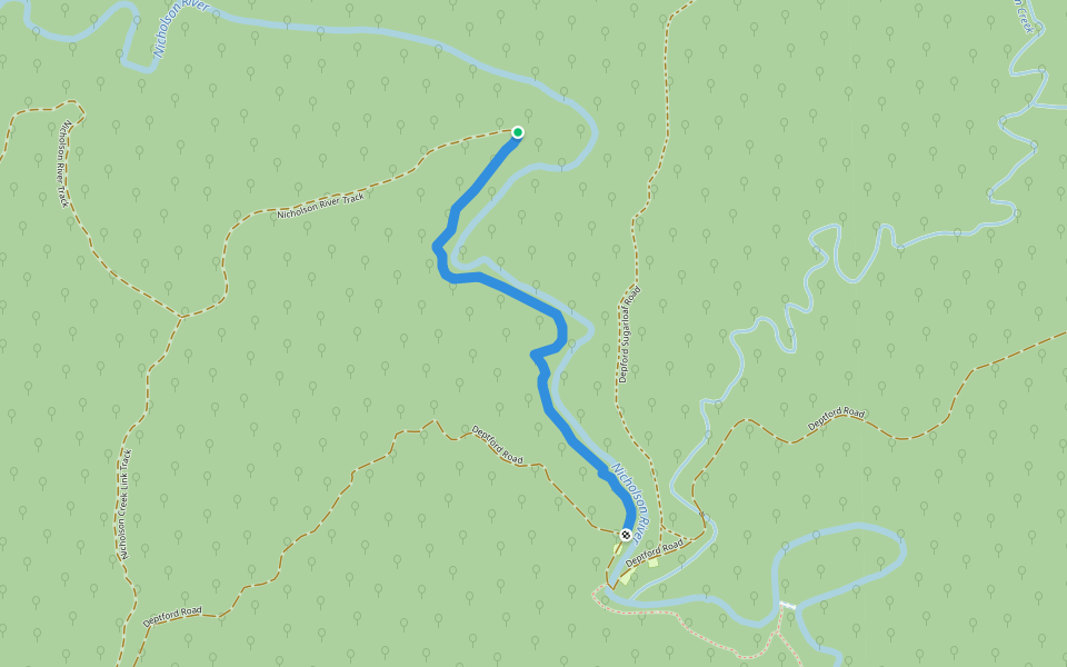 Nicholson River Track walking route map in Deptford