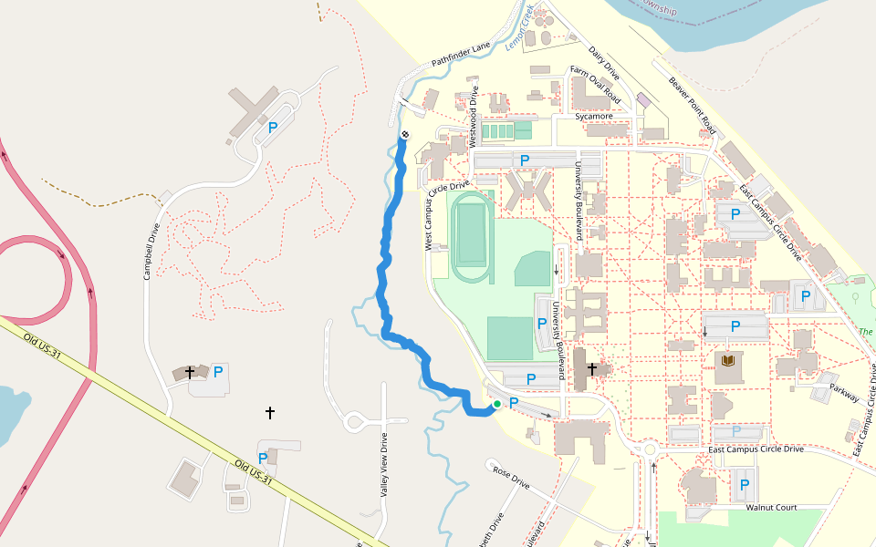 Lemon Creek Trail walking route map in Berrien Springs