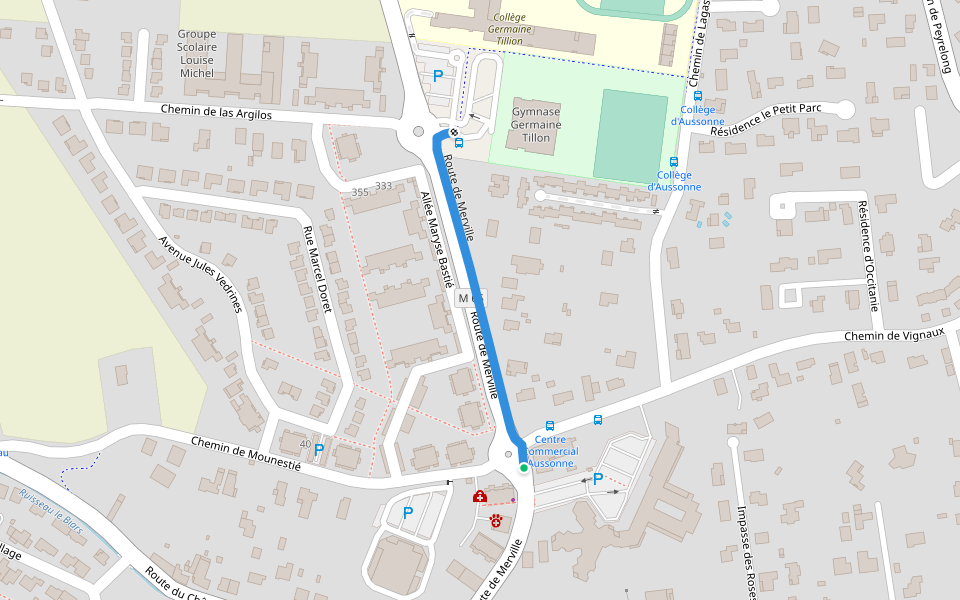 Route de Merville walking route map in Aussonne