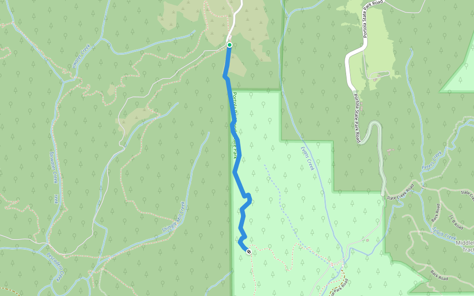 Upper Coyote Ridge Trail walking route map in La Honda