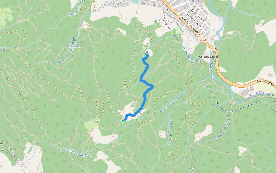 Camí del Far walking route map in Les Planes d'Hostoles