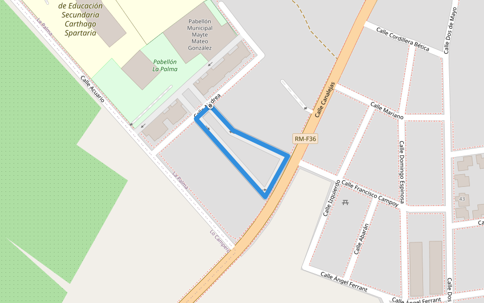 Plaza del Cerezo walking route map in La Palma