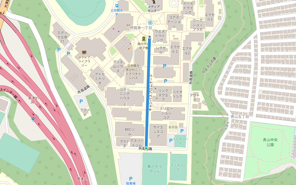 キャンパスプロムナード walking route map in Kusatsu