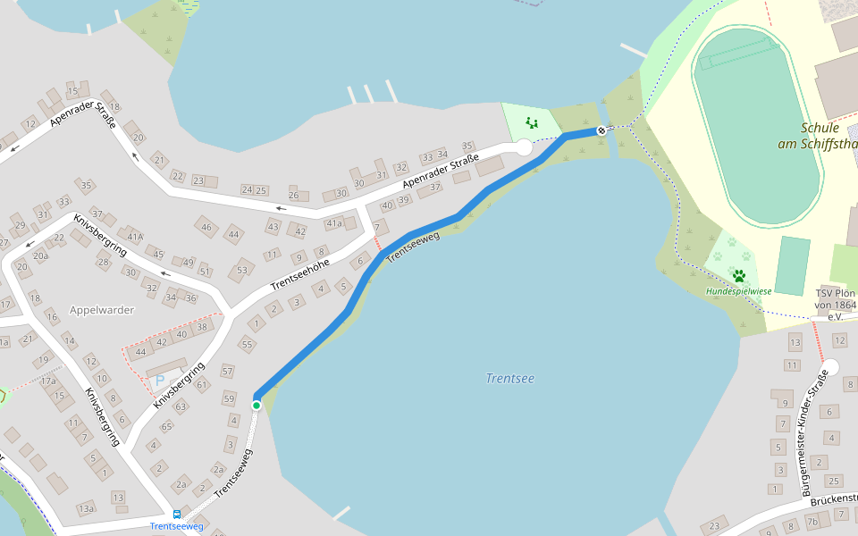 Trentseeweg walking route map in Plön