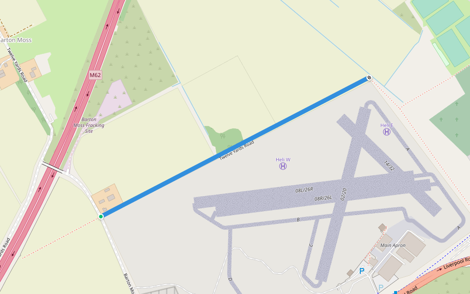 Twelve Yards Road walking route map in Eccles