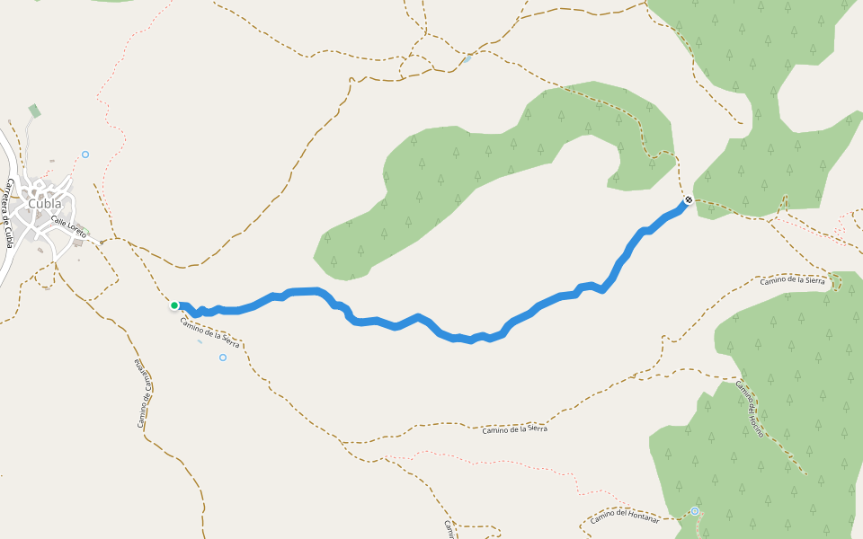 Camino de La Puebla (abandonado) walking route map in Cubla