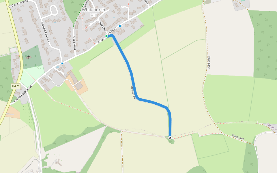 Hodds Lane walking route map in Whitchurch Hill