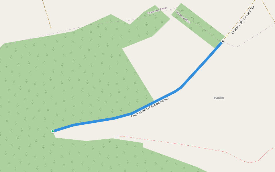 Chemin de la Côte de Paulin walking route map in Châteauvillain