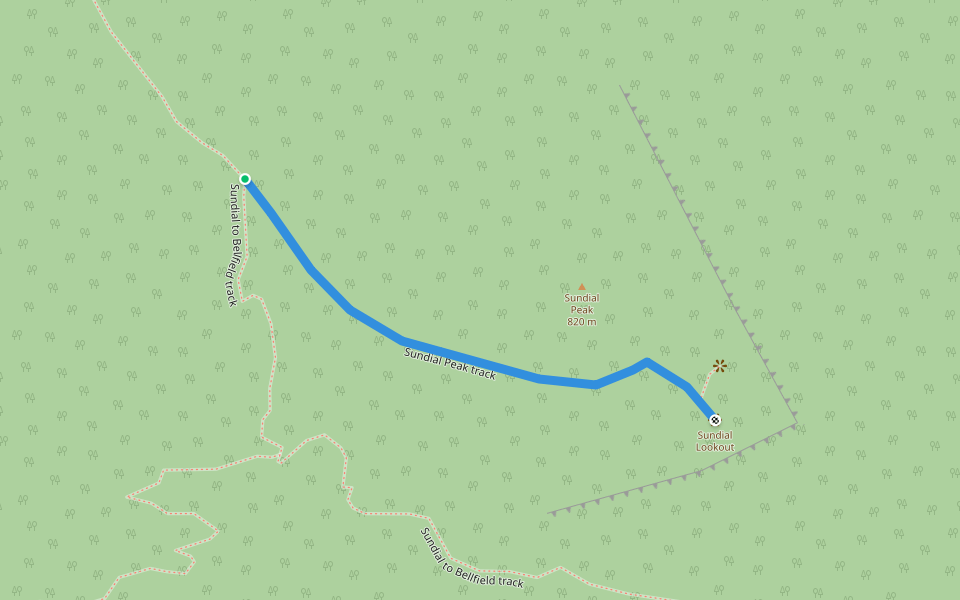 Sundial Peak track walking route map in Bellfield