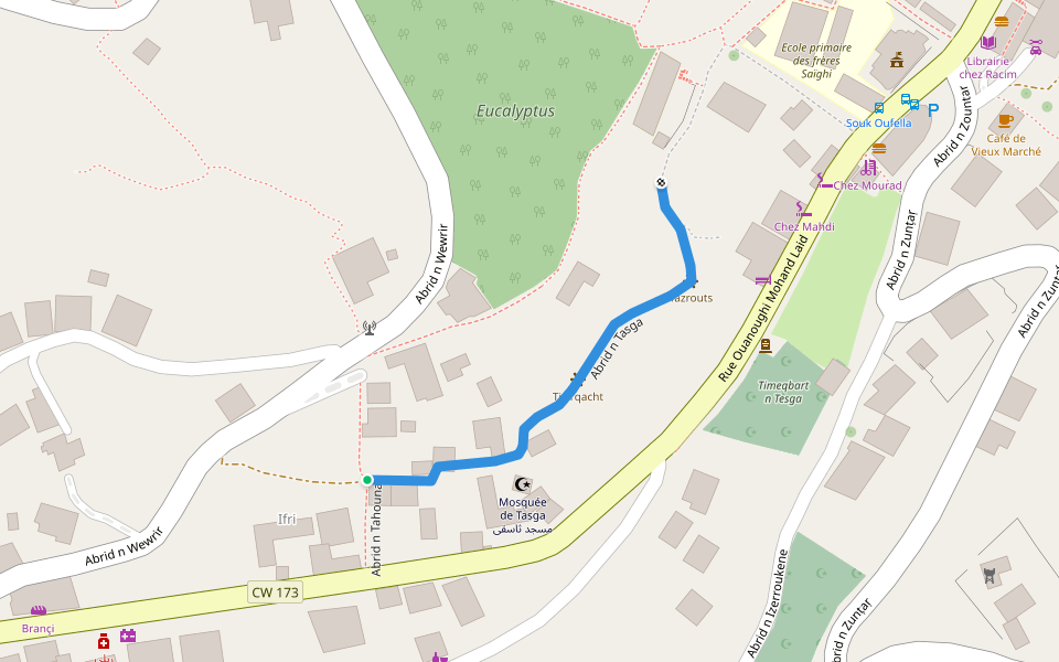 Abrid n Tasga walking route map in Souk-Oufella