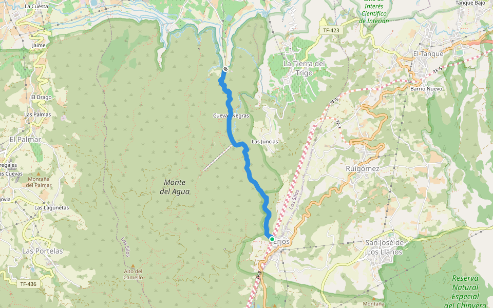 Camino de Cuevas Negras walking route map in El Tanque