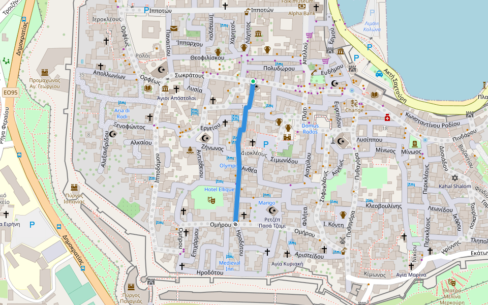 Αγίου Φανουρίου walking route map in Rodos