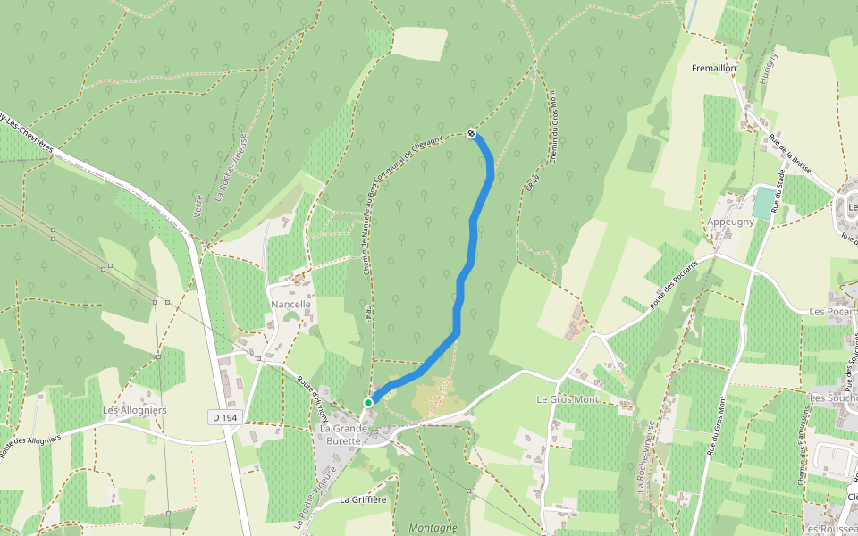 Chemin du Gros Mont walking route map in La Roche-Vineuse