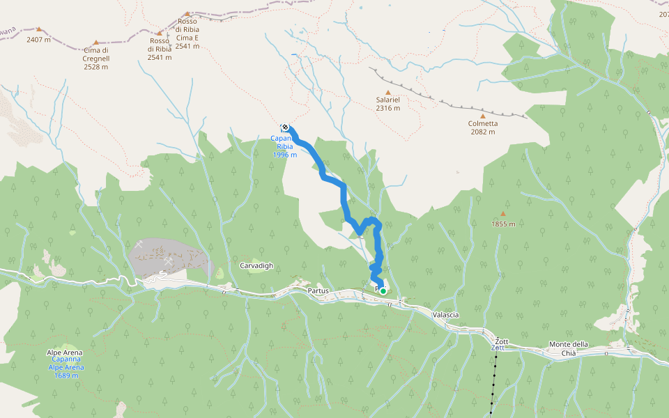 Piei - Rifugio Ribia walking route map in Onsernone