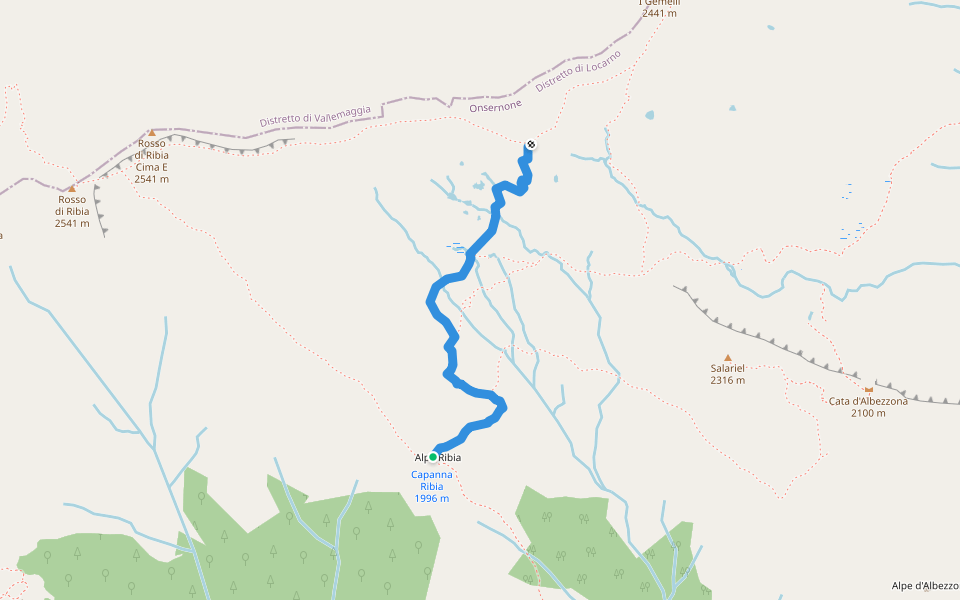 Rifugio Ribia - Uomo Tondo walking route map in Onsernone