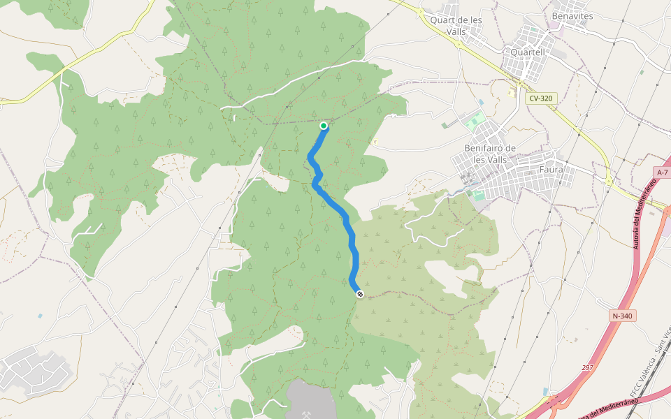 PR-CV 319 walking route map in Benifairó de les Valls