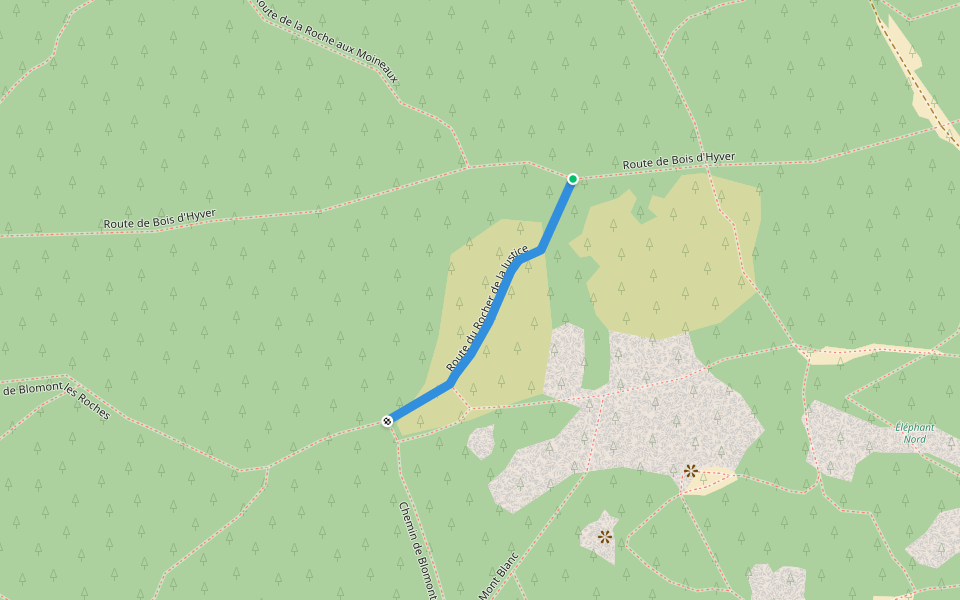 Route du Rocher de la Justice walking route map in Larchant