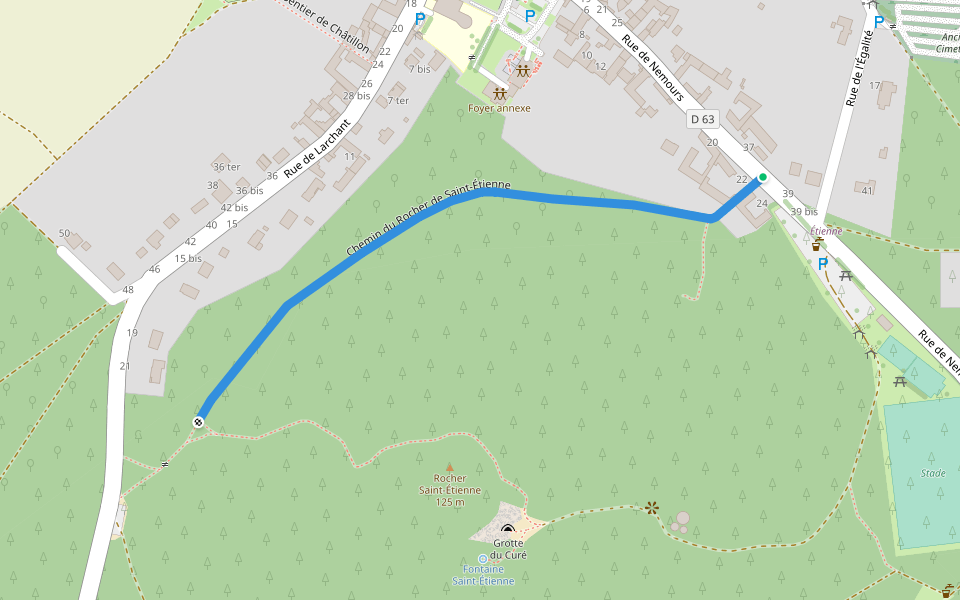 Chemin du Rocher de Saint-Étienne walking route map in Villiers-sous-Grez