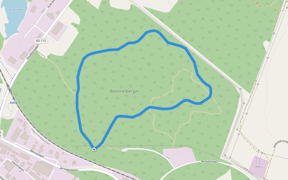 Rammelbergets elljusspår walking route map in Luleå