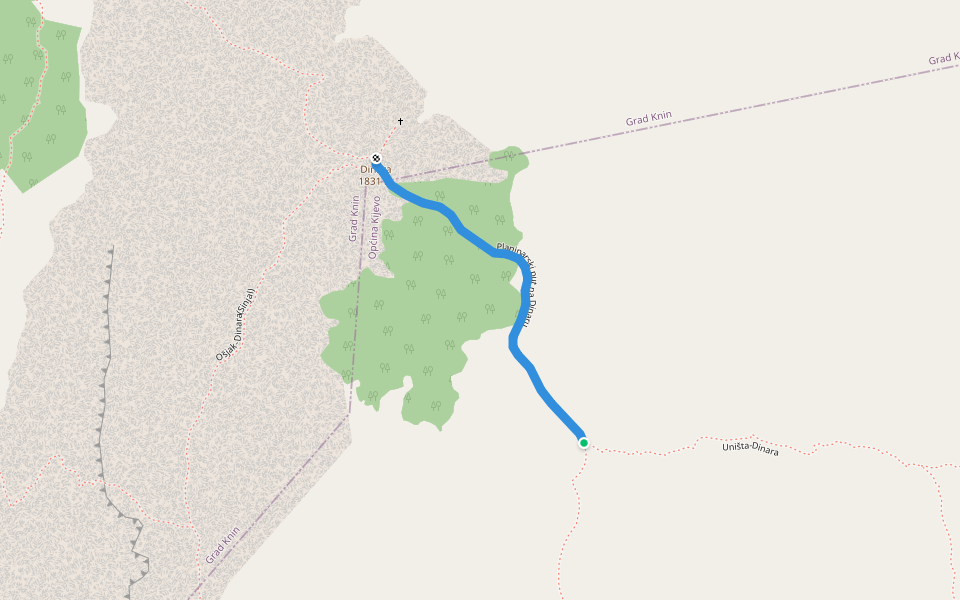 Planinarski put na Dinaru walking route map in Kijevo