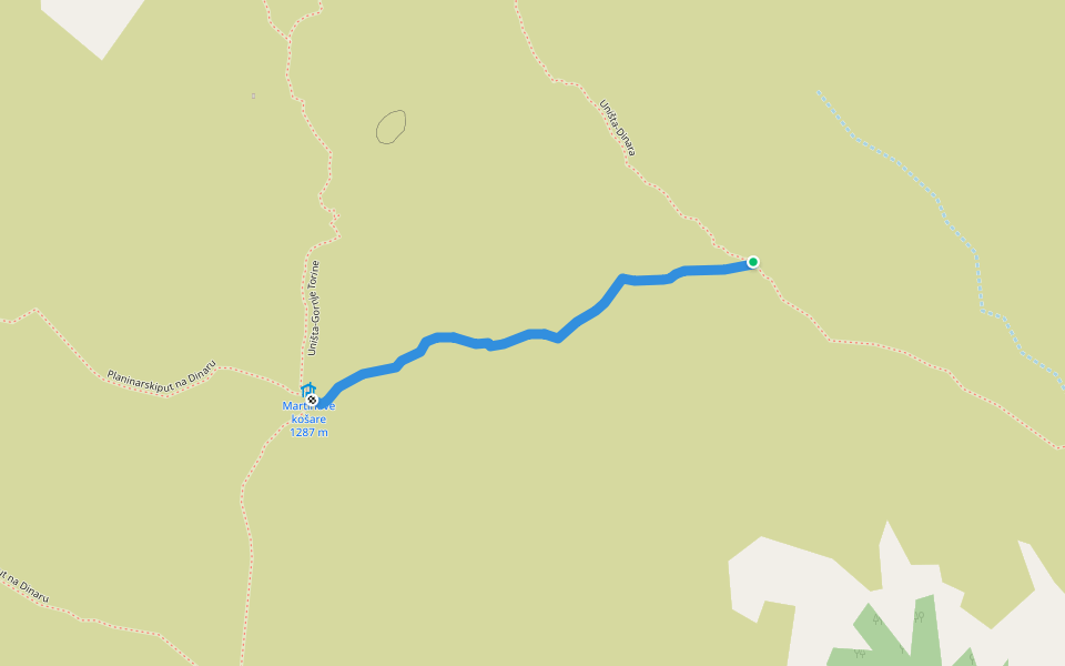 Uništa-Martinove košare walking route map in Kijevo