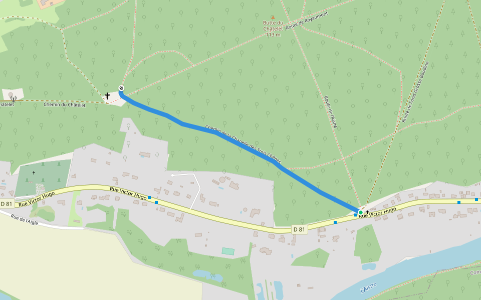 Chemin de la Chapelle des Trois Chênes walking route map in Choisy-au-Bac