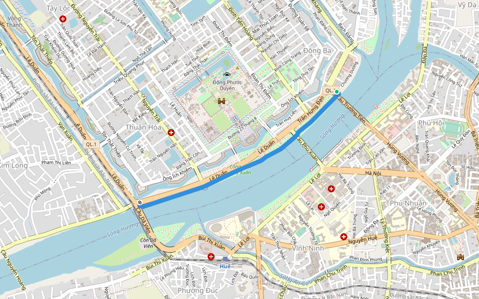 riverside bike path walking route map in Thành phố Huế