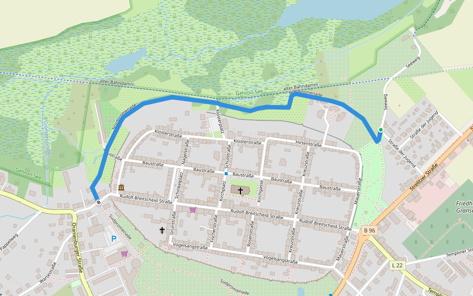 Nordpromenade walking route map in Gransee