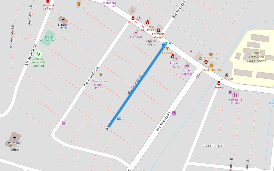 90a Avenida S.E. walking route map in Managua