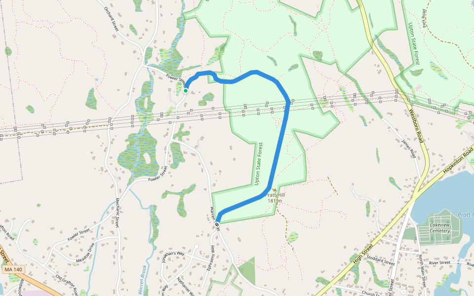 Pratt Hill Road walking route map in Upton