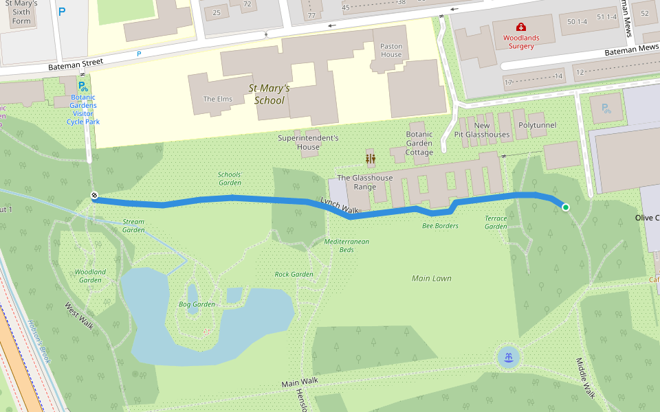 Lynch Walk walking route map in Cambridge