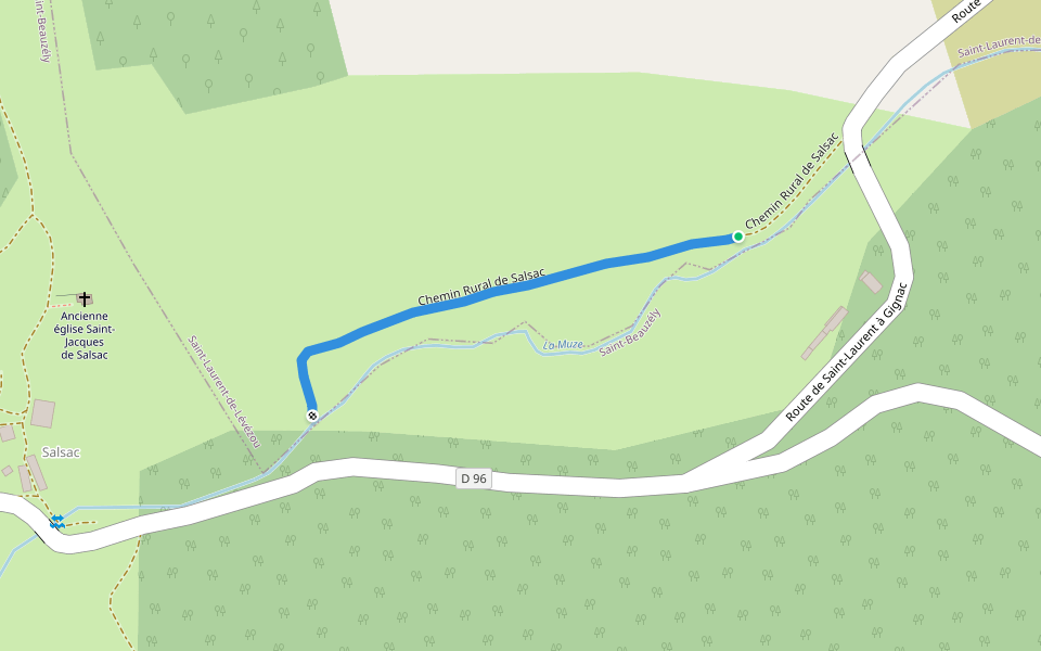 Chemin Rural de Salsac walking route map in Saint-Beauzély