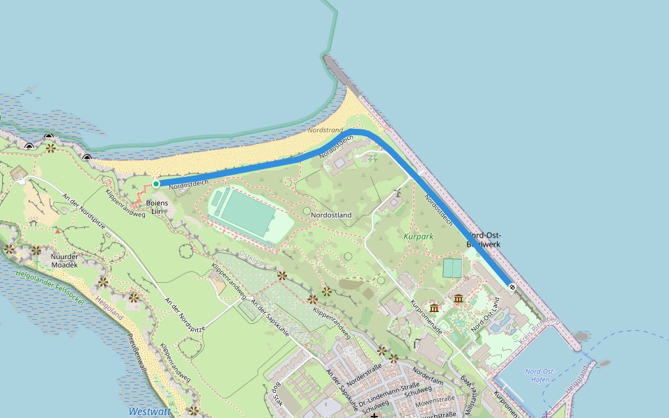 Nordostdeich walking route map in Helgoland