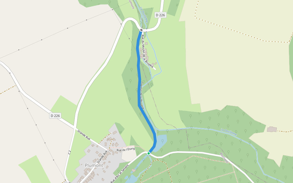 Chemin de la Bruyére walking route map in Plumont
